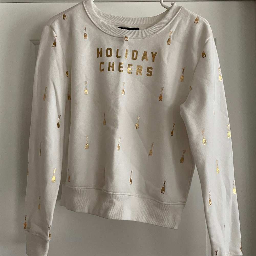 Chemistry Brand Holiday Cheers 🥂 Size Small Holiday Sweater in White and Gold